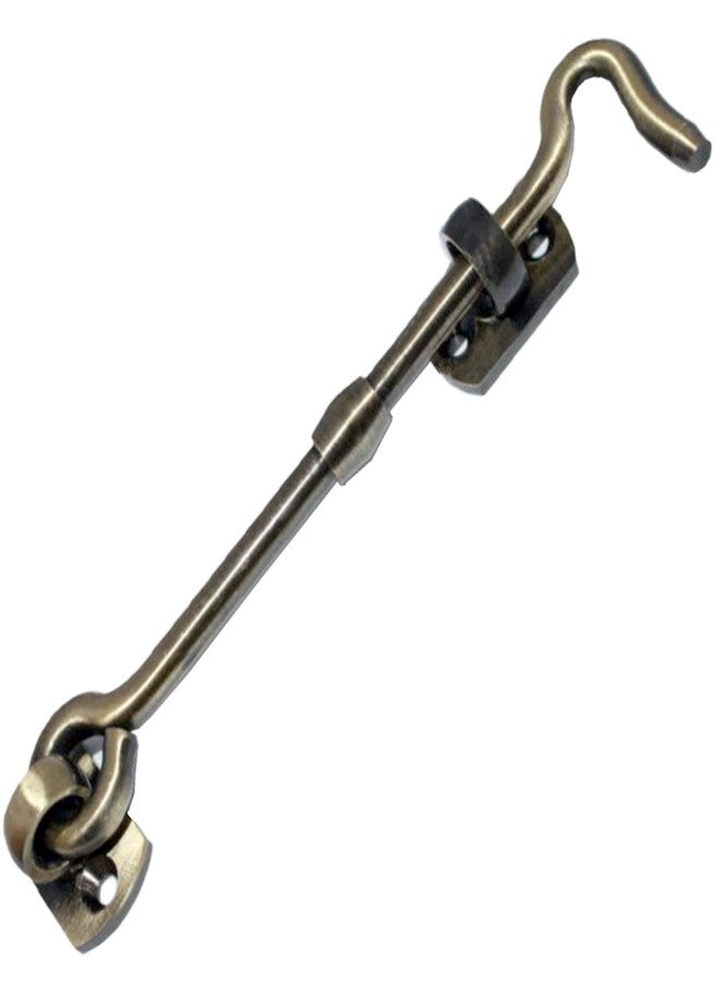 RISEOM Brass Gate Hook/Window Hook (Square-Oval Eye) Pack of 2 (5 inch, Antique Brass) - Image 1